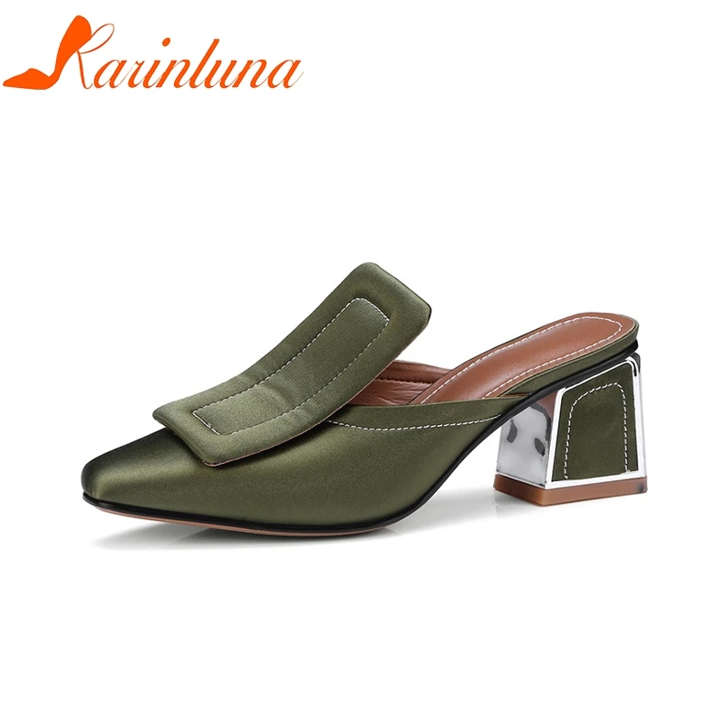 

KARINLUNA 2018 Summer Hot Sale Brand Women Mules Sewing Leather Pumps genuine leather High Heels Lady Casual Shoes