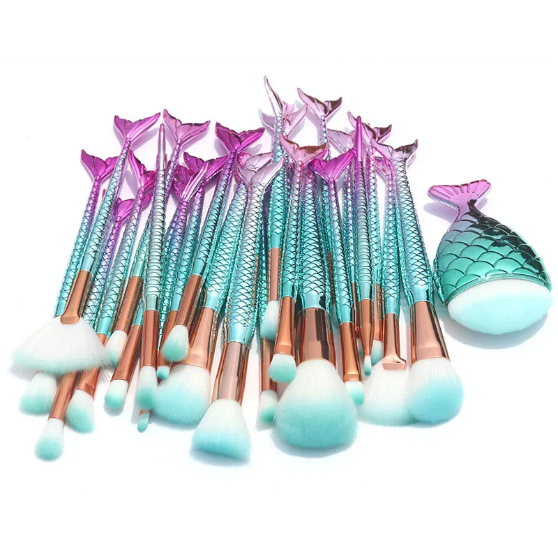 

AiceBeu 26PCS pro Mermaid Makeup Brush set Foundation Powder Blending Cosmetic Brushes Contour Concealer Nylon Hair make up kits