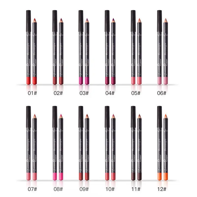 12Pcs/Set Waterproof Pencil Lipstick Set Pen Matte Lip Liner Long Lasting Makeup Pens Easy to Wear Non-stick Cup