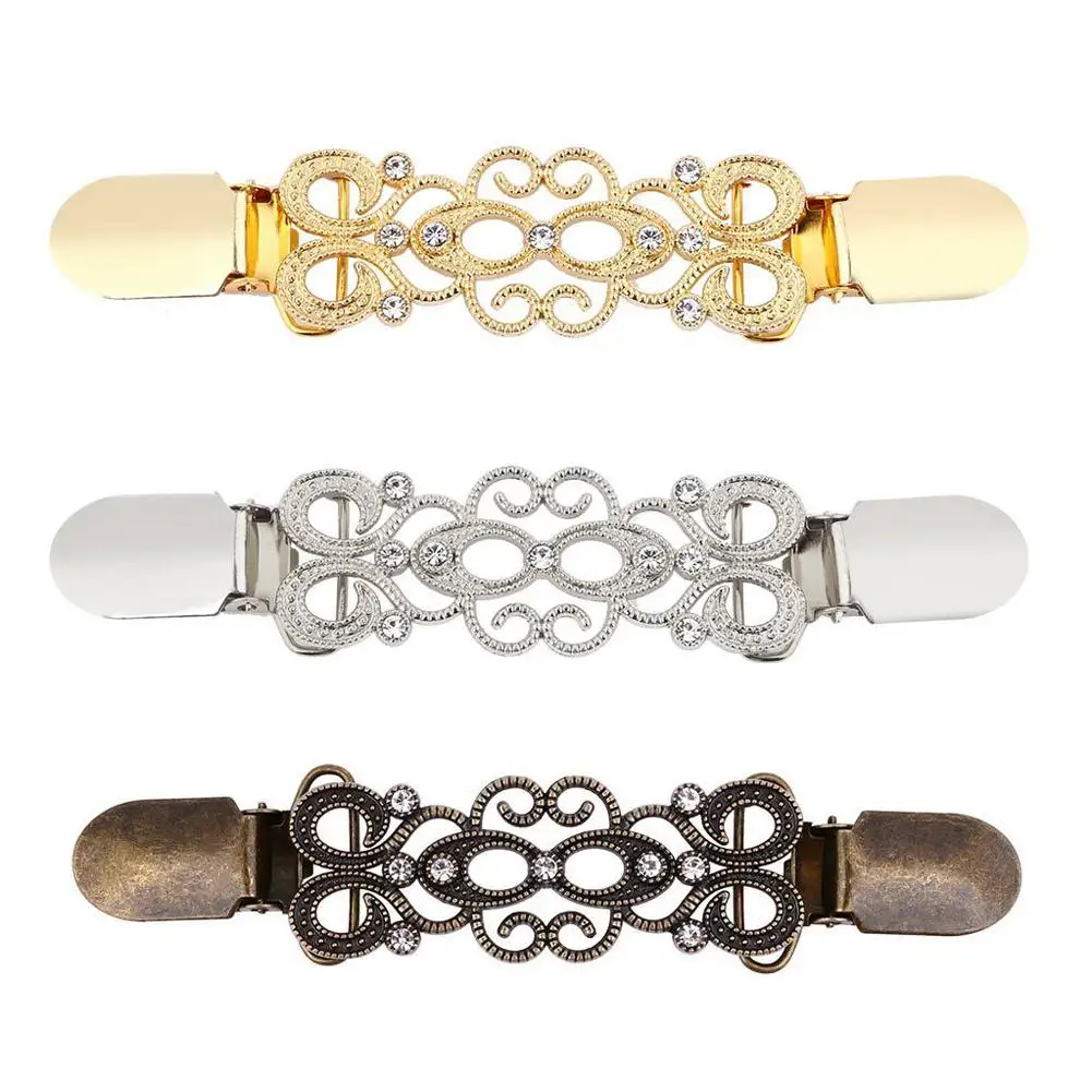 

Innovative Women's Cardigan Clip Alloy Rhinestone Sweater Clip Cardigan Connection Buckle Collar Clip Pin Brooch Clothing Access