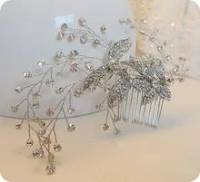 Серебряный Rhinestone Люкс Волосы Расческой Ручной Виноградные Листья Свадебные Пром Женщины Головной Убор Украшения