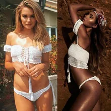 10 Color Handmade crochet off the shoulder top Bikini Set - Boho Sexy Women Swimwear tassels black off the shoulder strappy bikini set