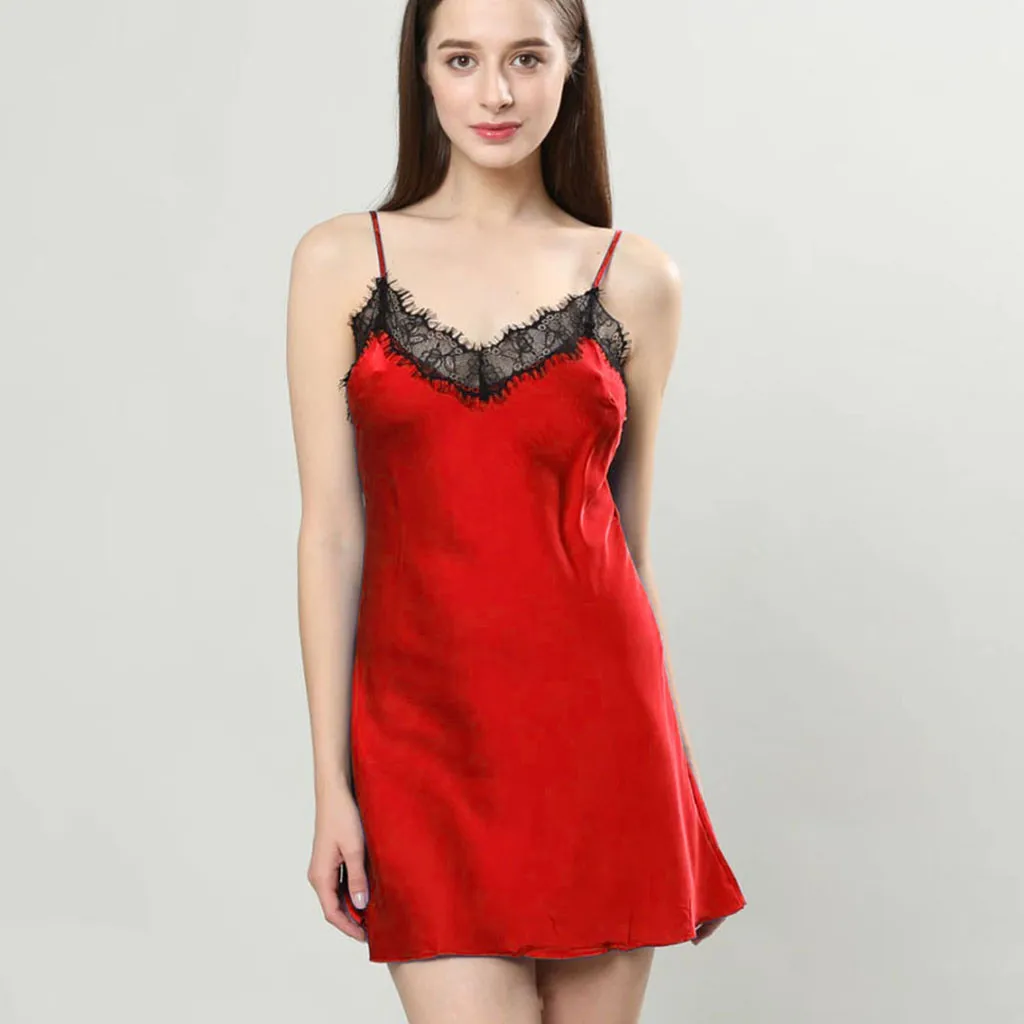 

Women's Sexy Lace Nightdress Lingerie Sleepwear Nuisette Femme De Nuit Spaghetti Straps Nightskirt Sleeveless Nightwear Fashion