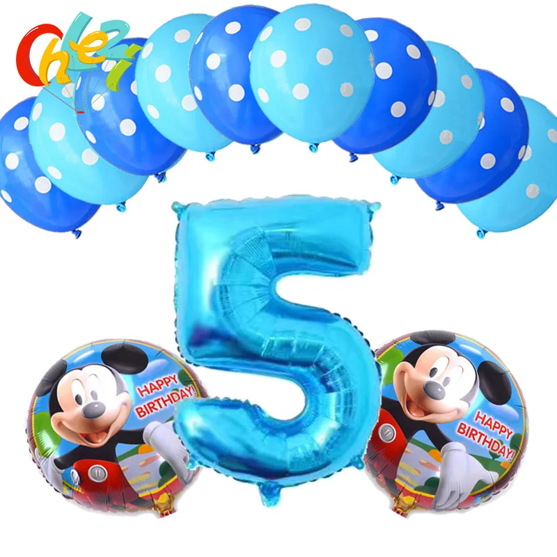 13 шт. для маленьких мальчиков От 4 до 9 лет, синий номер надувные шары Mickey Мышь вечерние Декор день рождения поставки в горошек латексные воздушные шары для душа - Цвет: 10