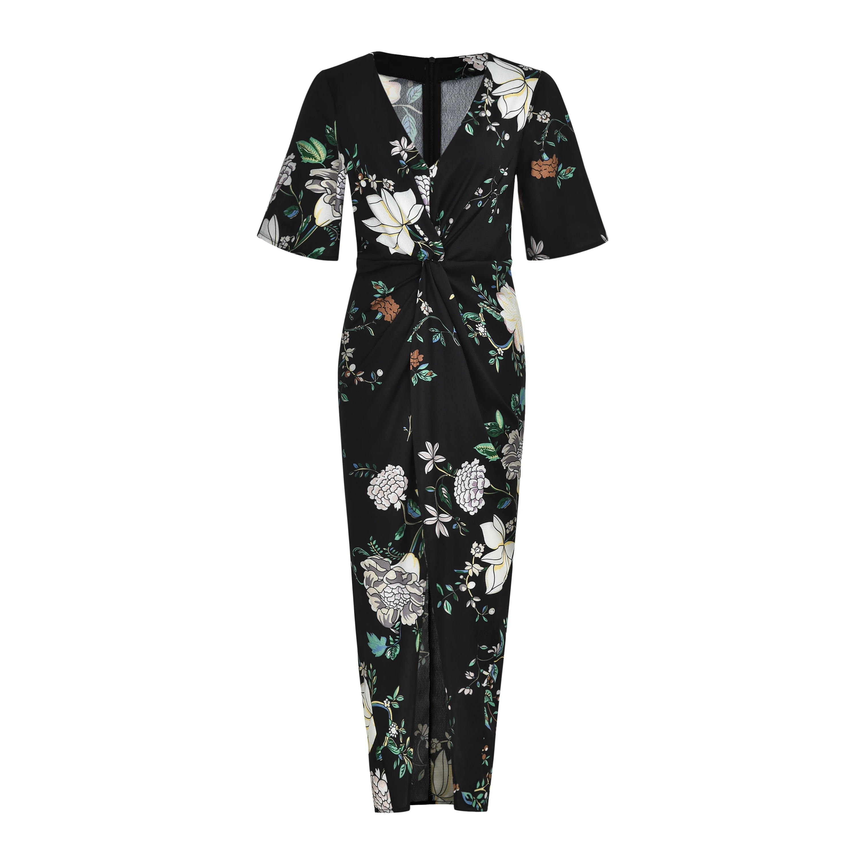 

High Quality V-neck Chiffon Print Irregular Dovetail Split Bohemian Holiday Mermaid Long Dress