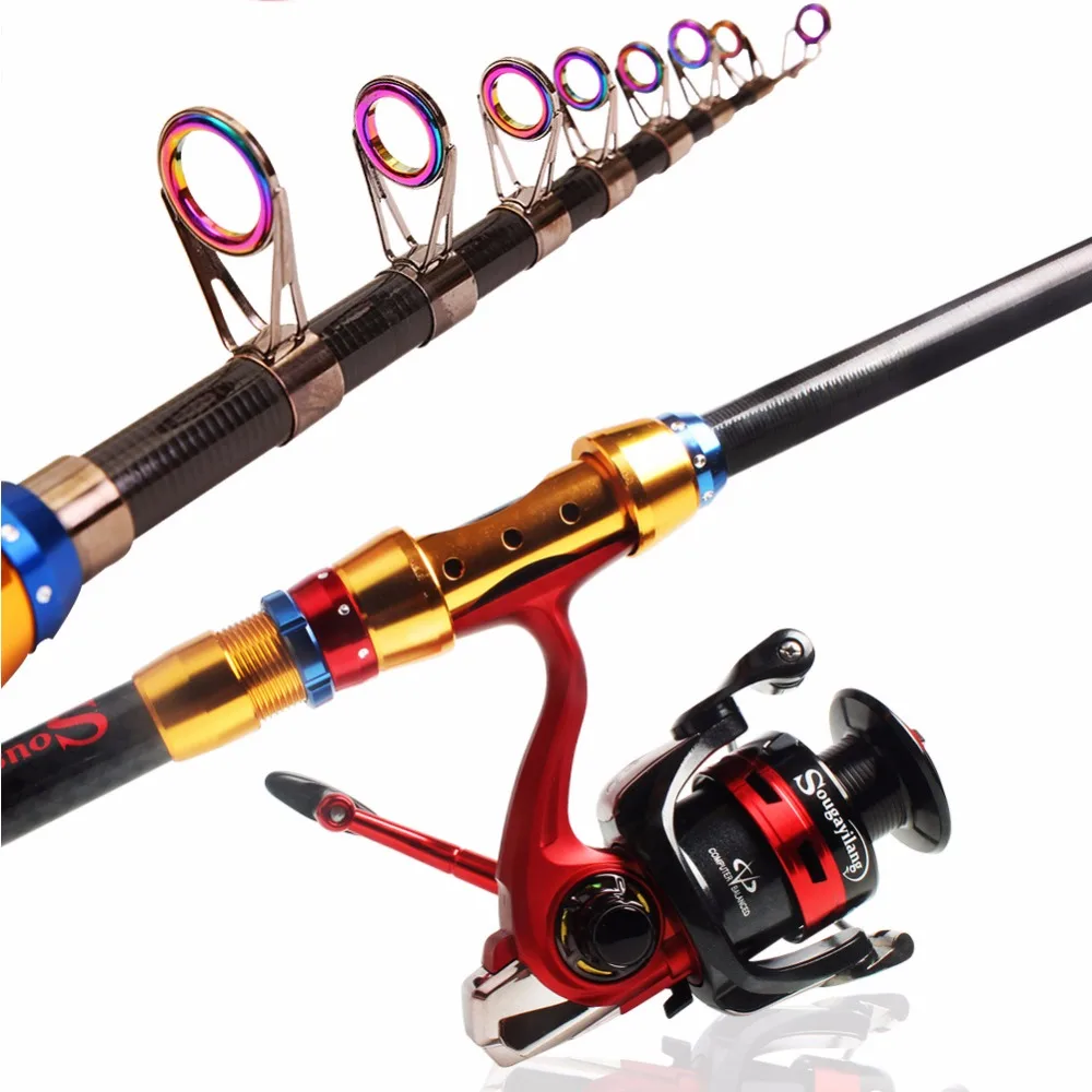 Sougayilang 1.8-3.0 m الكارب الصيد قضيب مع الغزل بكرة الصيد قضيب مجموعة كومبو قضيب تليسكوبي ألياف الكربون الصيد قضيب دي Pesca
