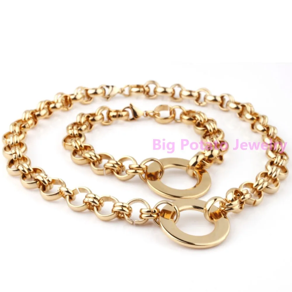 Elegance Unisex Jewelry Sets 316L Stainless Steel 12mm Width Gold 23