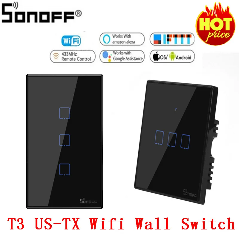 Интеллектуальный выключатель света SONOFF T3 US/EU/UK TX 1/2/3 Gang 433 RF Ewelink Управление Smart Wifi сенсорный настенный светильник переключатель Базовая работа с Alexa Google Home