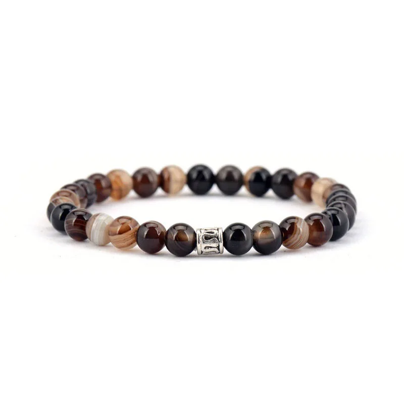6MM Men Bracelets Lined Onyx with Antique Tibetan Beads Punk Stretch Bangles Bead Jewelry Dropship for Present |