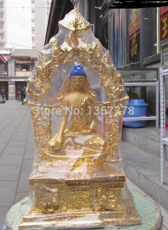 

shitou 00307 15"Tibet Folk temple Buddhism Bronze Copper painted Gilt Sakyamuni Buddha Statue