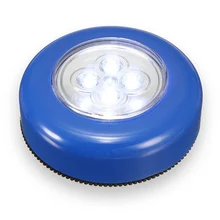 Silver/Blue Wheels Shaped Mini 4 LED Night Light Lamp Battery Powered Blub Wireless Bright Wall Cordless Touch Stick Lamp