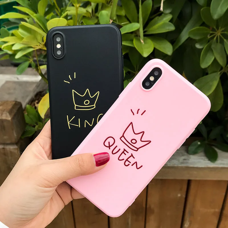 Твердый силикон чехол для iPhone X/8/7/6 Crown Cover Capas X/7 Plus/8 Plus/6 Plus розовый King queen Fundas |