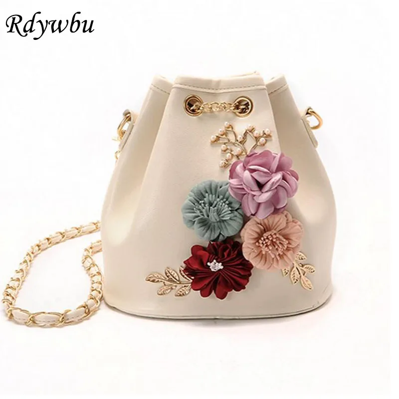 Rdywbu Handmade Flowers Bucket font b Bags b font Mini Shoulder font b Bags b font