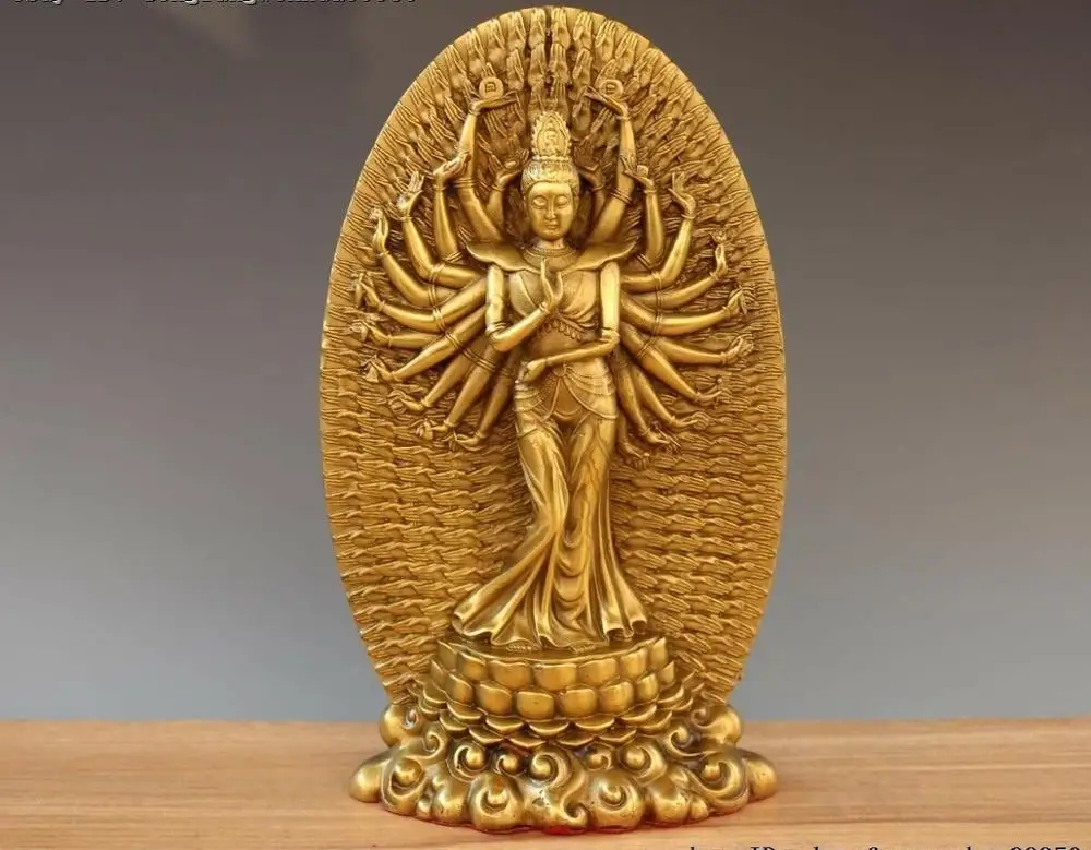 Collection OLD copper hand Hollowing carved Guanyin amulet pendant gift