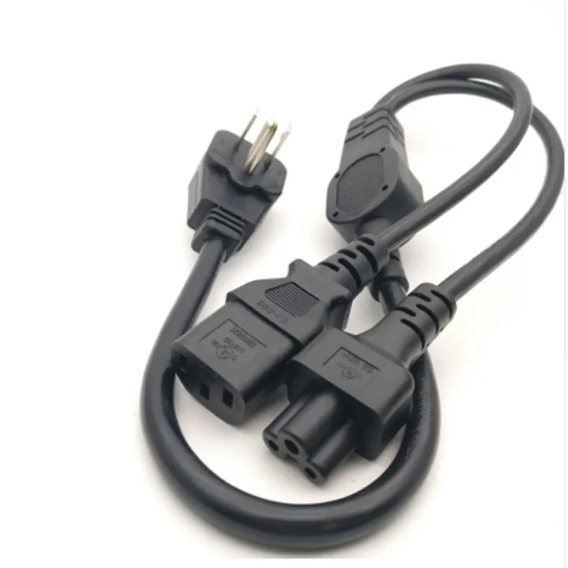 

2 in 1 Flat Nema 5-15P Plug to IEC 320 C13 C5 Y Splitter Power Cord/Cable About 30CM