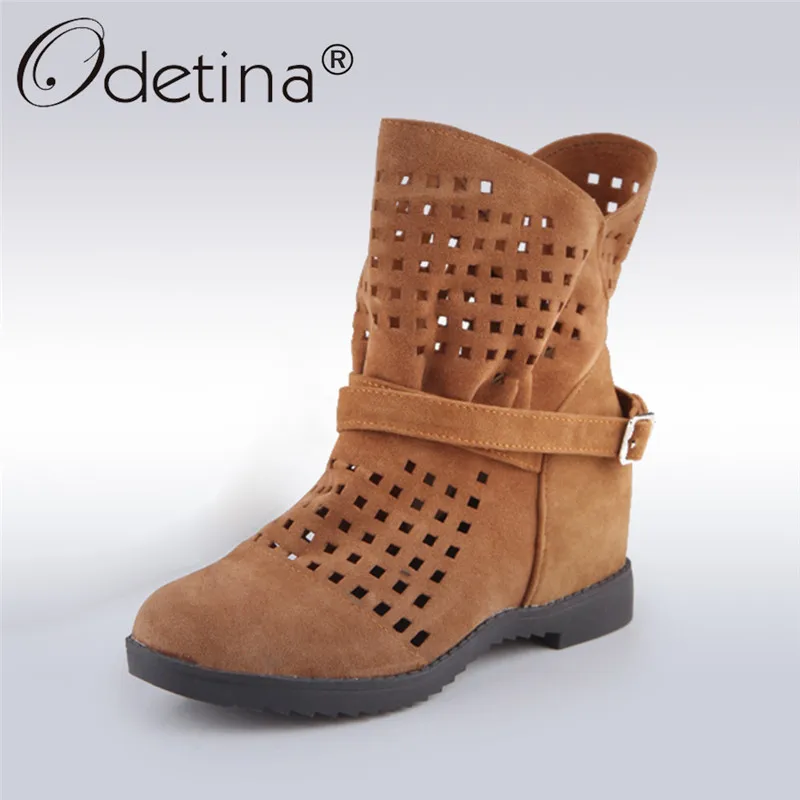 Odetina, moda de 2018, botines mujer de gamuza sintética de verano, con tacón oculto, botines con recortada, zapatos informales de grande 48 - AliExpress Calzado