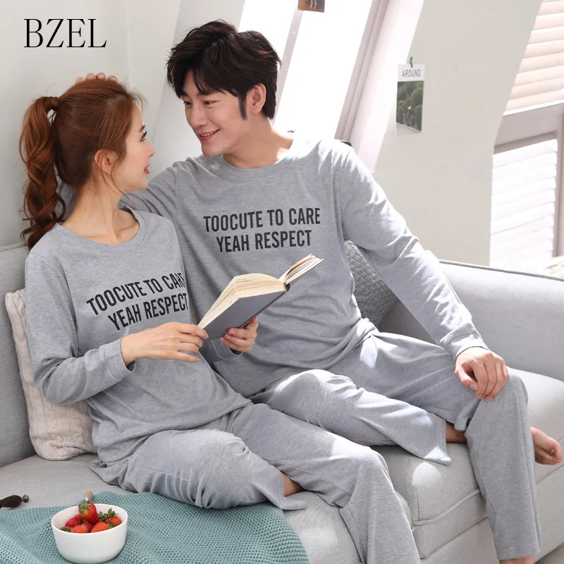 

BZEL Couple Pajama Sets Cotton Pijamas Letter Sleepwear His-and-her Home Suit Pyjama For Lover Man Woman Lovers' Clothes M-3XL