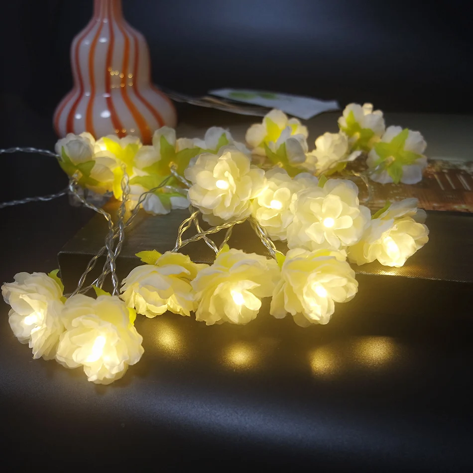 Handmade Cream Flower Led String Lights Aa Battery Floral Holiday