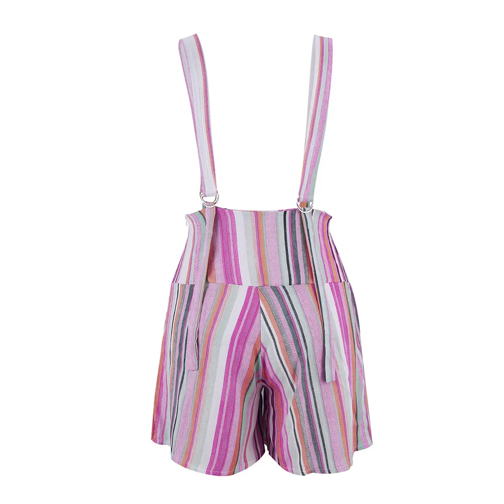 Fashion Women Summer Colorful Striped Shorts Suspender Trousers High Waist Sexy Suspenders Shorts For Gothic Girls