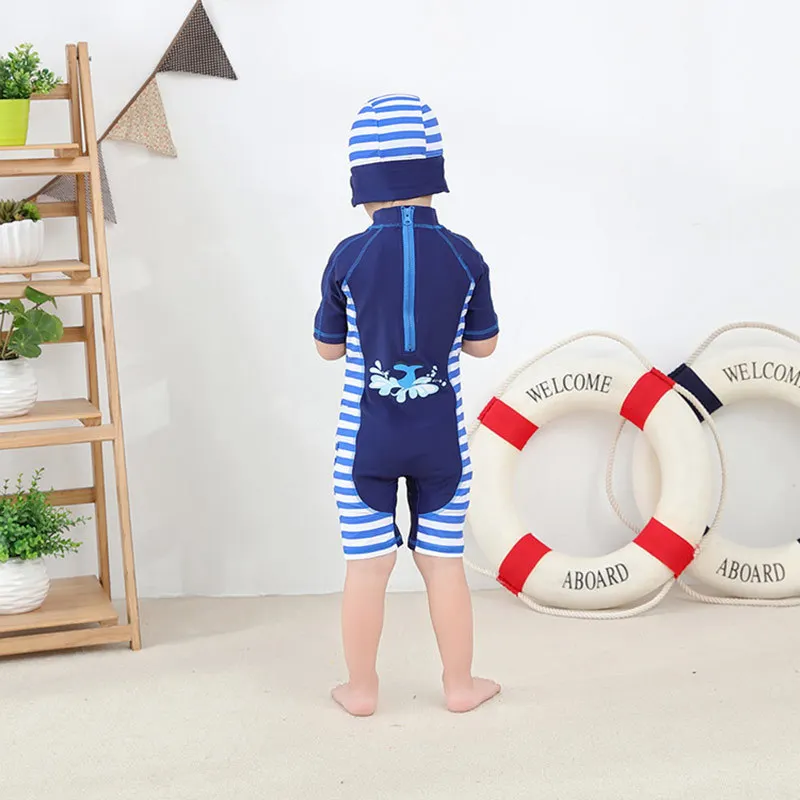 Toddler Baby Boy Swimwear Summer Beach Kids One-piece Swimsuit+Hat Set Children Boys Girls Holiday Fish Pattern Bath Suit (3)