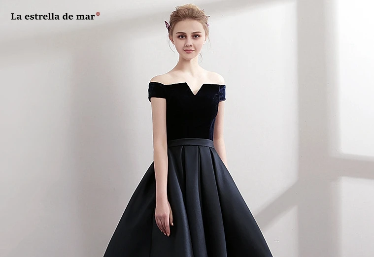 Ла звезда mar vestido madrinha Новое атласное с вырезом «лодочкой» с короткими рукавами трапециевидной формы военно-морской флот голубое платье для подружки невесты Чай Длина; большие размеры