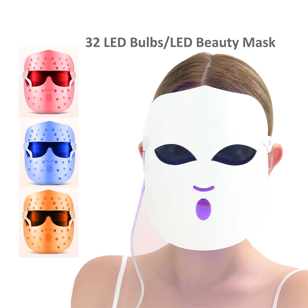 

Photon Facial LED Mask Therapy 3 colors Light Skin Care Rejuvenation Wrinkle Reduction Acne Removal led Beauty lamps sleep mask