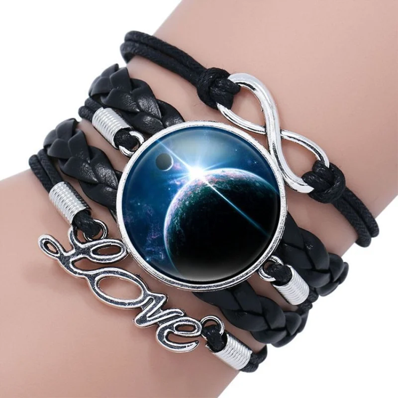 

Infinity Heart Glass Galaxy Leather Bracelet Universe Starry Nebula Gem Charm Bracelet Multi Color Gift Jewelry