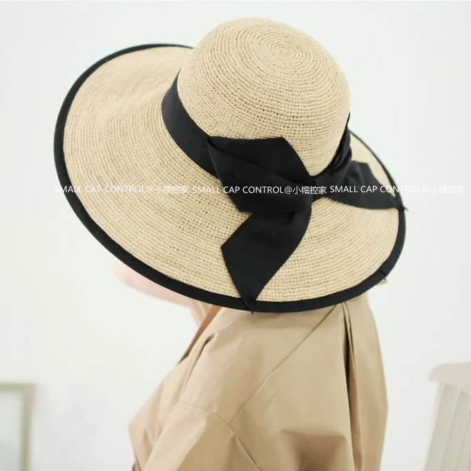 Высокое качество 59 см большой Headsize рафии гибкие соломенные шляпы для Для женщин Большой Брим Лук солнце пляжные Кепки SWDS004 - Цвет: black