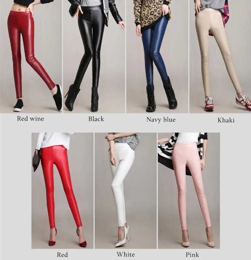 

New Women's Plus Velvet PU Leather Pants Large Size Colour Leather Pants High Waist Tight Leather Pants Female Trousers
