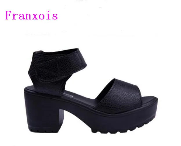 

2019 Women Summer shoes fashion platform soft PU sandals women's high-heeled shoes thick heel sandals big size 25 cm