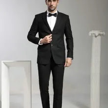 Заказ Дешево Черный Жених Смокинги Лучший Мужские Костюмы Свадебные Костюмы Микрофибры Формальный Повод Костюмы 2 Шт.(Куртка+ брюки