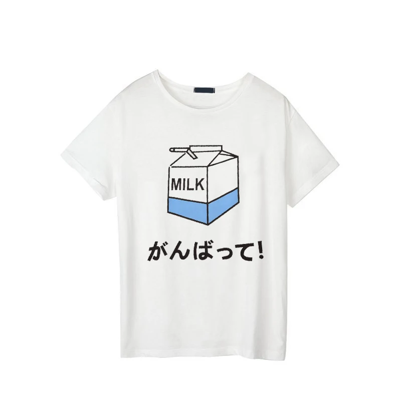 

Kawaii Ulzzang Harajuku Aesthetic Milk Model T-shirtPrint Short Sleeve Tops & Korean StyleTees Fashion Casual Brand Clothing