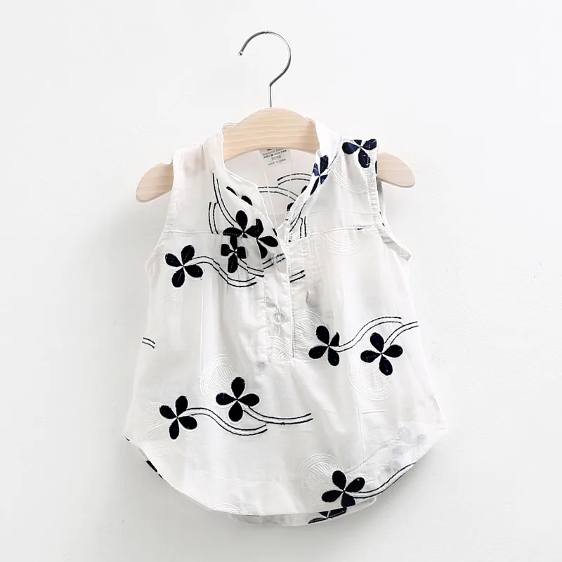 Hot Summer Fashion Female Children'S Clothing White Black Baby Girl Sleeveless Computer Printing Blouse Shirt