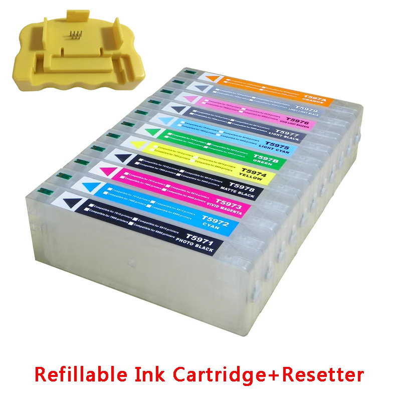 For Epson 7910 9910 Large Format Printer Refillable Ink Cartridges 700ML T6371 +Chip Resetter For Epson 7910 9910 Large Format Printer Refillable Ink Cartridges 700ML T6371 +Chip Resetter
