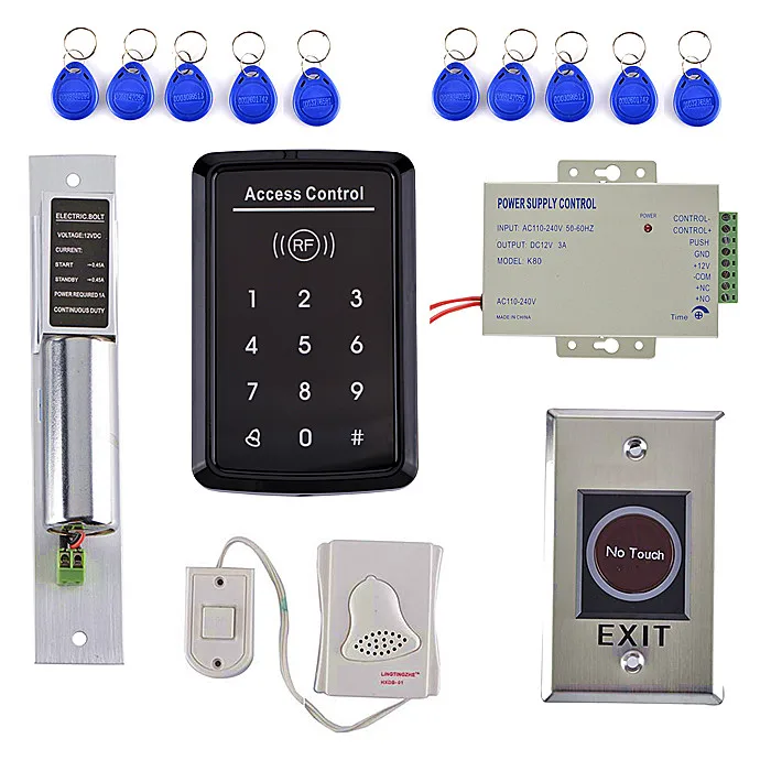 

Electric Bolt Lock +NO Touch Button Door Access Control Kit+Bule Light Touch Door Button+Door Bell