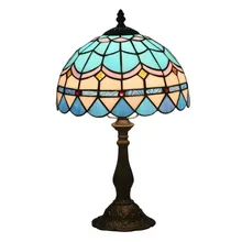 

10" Mediterranean Sea Blue Tiffany Table Lamp Foyer Bed Room Apartment Glass Reading Light H 42cm 1066