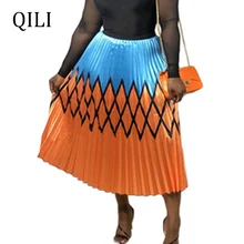 QILI, новинка,, разноцветная юбка с принтом, высокое качество, яркий атлас, плиссированные, свободные, большой маятник, повседневные юбки размера плюс