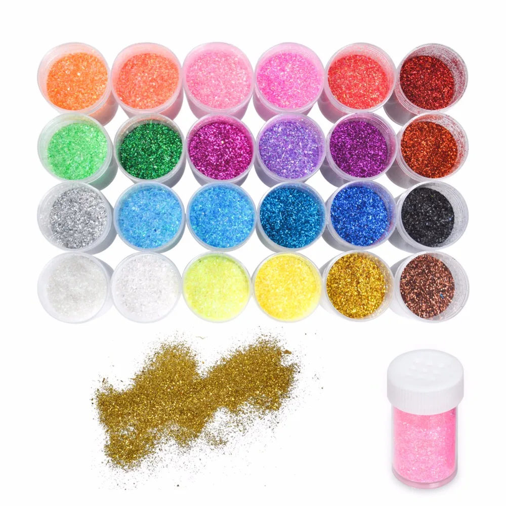 

Glitter for 24 Colors Craft Extra Fine in Shining Shakers Glitter for Nail Polishing Painting/Candle Making Ornaments DIY