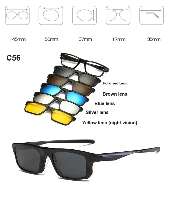 С 5 клип на поляризованных солнцезащитных очков Магнитная адсорбента очки кадр Для мужчин Для женщин оптический зрелище кадр Близорукость очки - Цвет оправы: C56