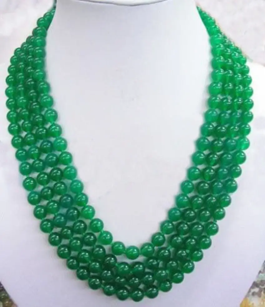 

Free shipping 80"inch long 8mm natural green jade beads jewelry Necklace