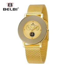 Belbi Malla De Acero Marca de Lujo de Las Señoras Del Reloj de Moda A Prueba De Agua de Cuarzo Reloj de Pulsera Mujer Relojes de Diamantes de Oro Elegante 2016