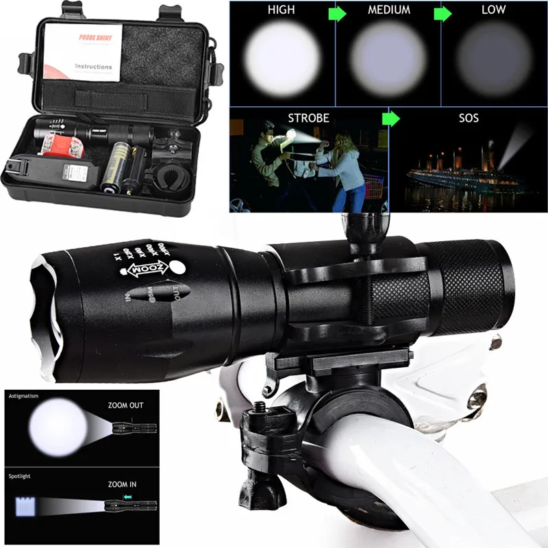  Flashlight+Silicone Torch Lamp X800 XML T6 LED 18650 3.7V 5000 lumens 5Modes Zoom Tactical Military