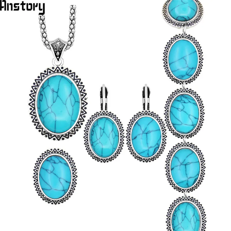 Sunflower Oval Stone Jewelry Sets Necklace Bracelet Earrings Ring For Women Vintage Antique Silver Plated Party Gift TS71 Sunflower Oval Stone Jewelry Sets Necklace Bracelet Earrings Ring For Women Vintage Antique Silver Plated Party Gift TS71