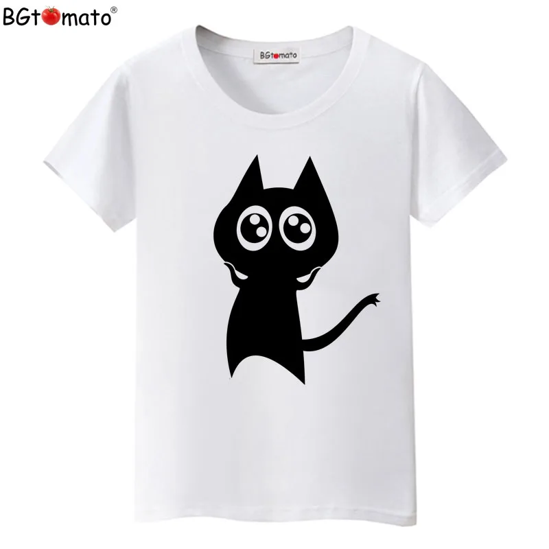 BGtomato Новинка! Женские футболки в стиле Харадзюку Милая Черная кошка оригинальные
