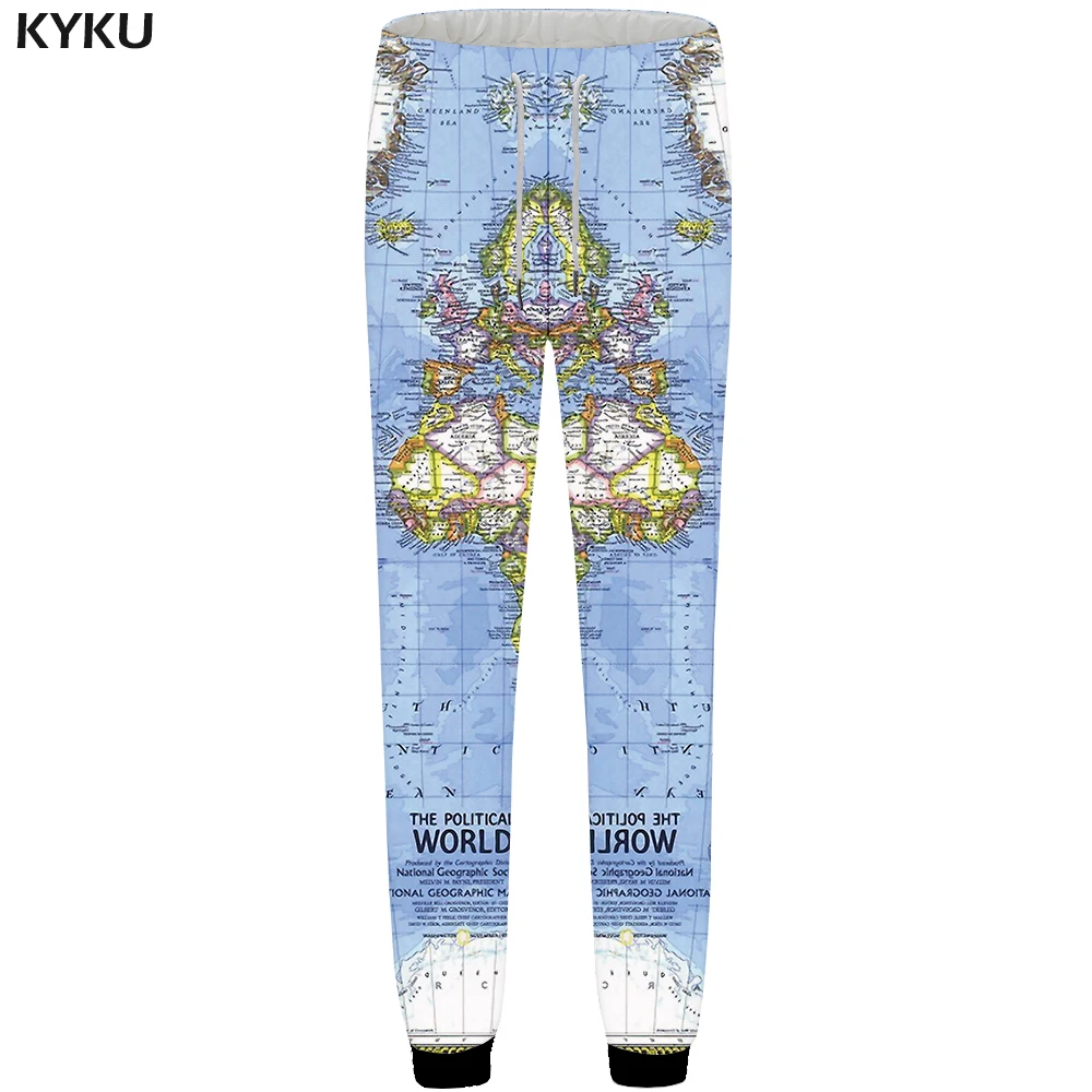 

KYKU World Map Sweatpants Men Blue Jogger pants Anime 3d Print Pants Colorful Bodybuilding Hip Hop Mens Trousers Casual Britches