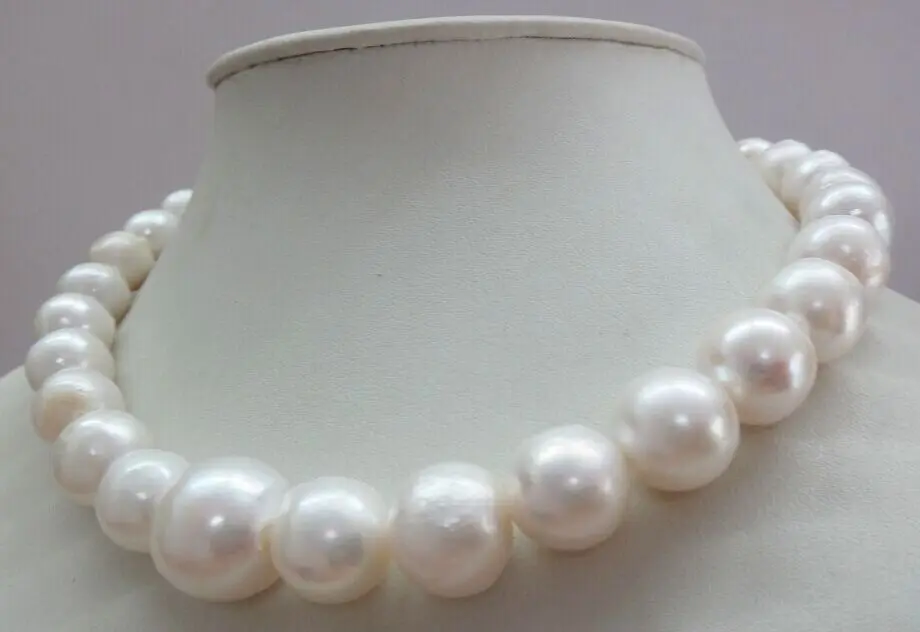 

huij 004907 Huge 18"12-15mm Natural south sea nuclear near round white pearl necklace