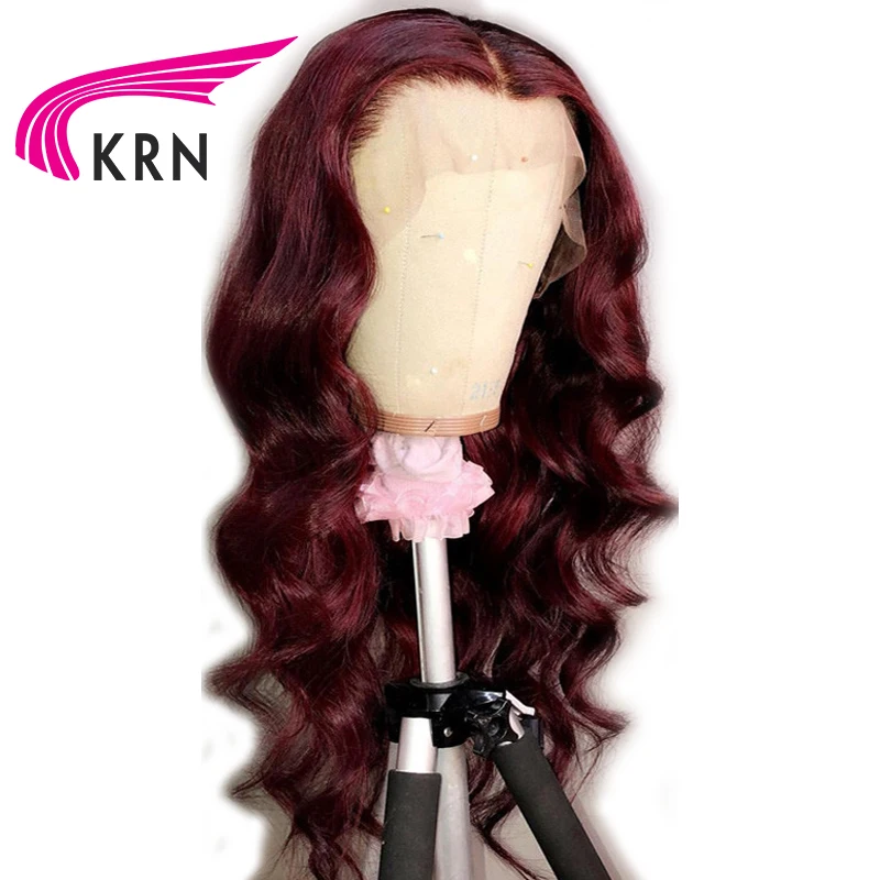 

KRN Burgundy 99j 13x6 Lace front Human Hair Wig Remy Brazilian hair full straight bob wig shipping within 24 business hours
