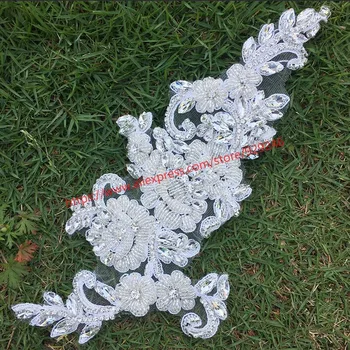 

1 pc/lot super luxurious white crystal flower trims for bridal wedding dress ornaments long beads trims for hairdress clothing