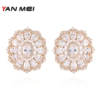 

YANMEI Crystal luxury Circle Stud Earrings For Women Full Rhinestone Flower Shape Wedding Gifts Fashion Jewelry YME8016