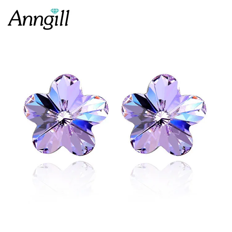 

Classic Austrian Crystal From SWAROVSKI Cubic Five Petals Flower Elegant Stud Earrings for Women Charming Fine Jewelry